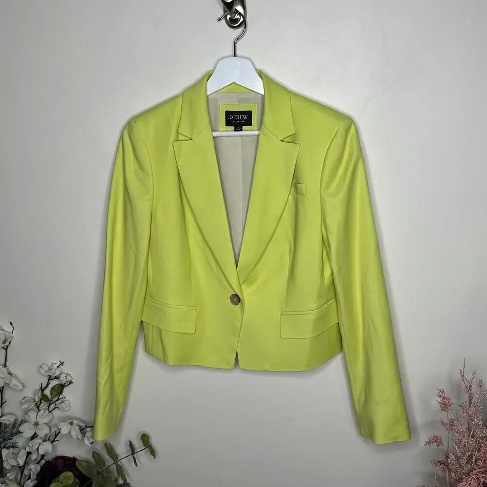 J. CREW COLLECTION Cropped Blazer City Drapey Twill Pale Kiwi Green Yellow {XX3}